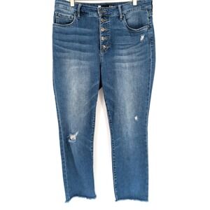 KUT From Kloth Reese High Rise Fab Ab Ankle Straight Distressed Button Fly 12